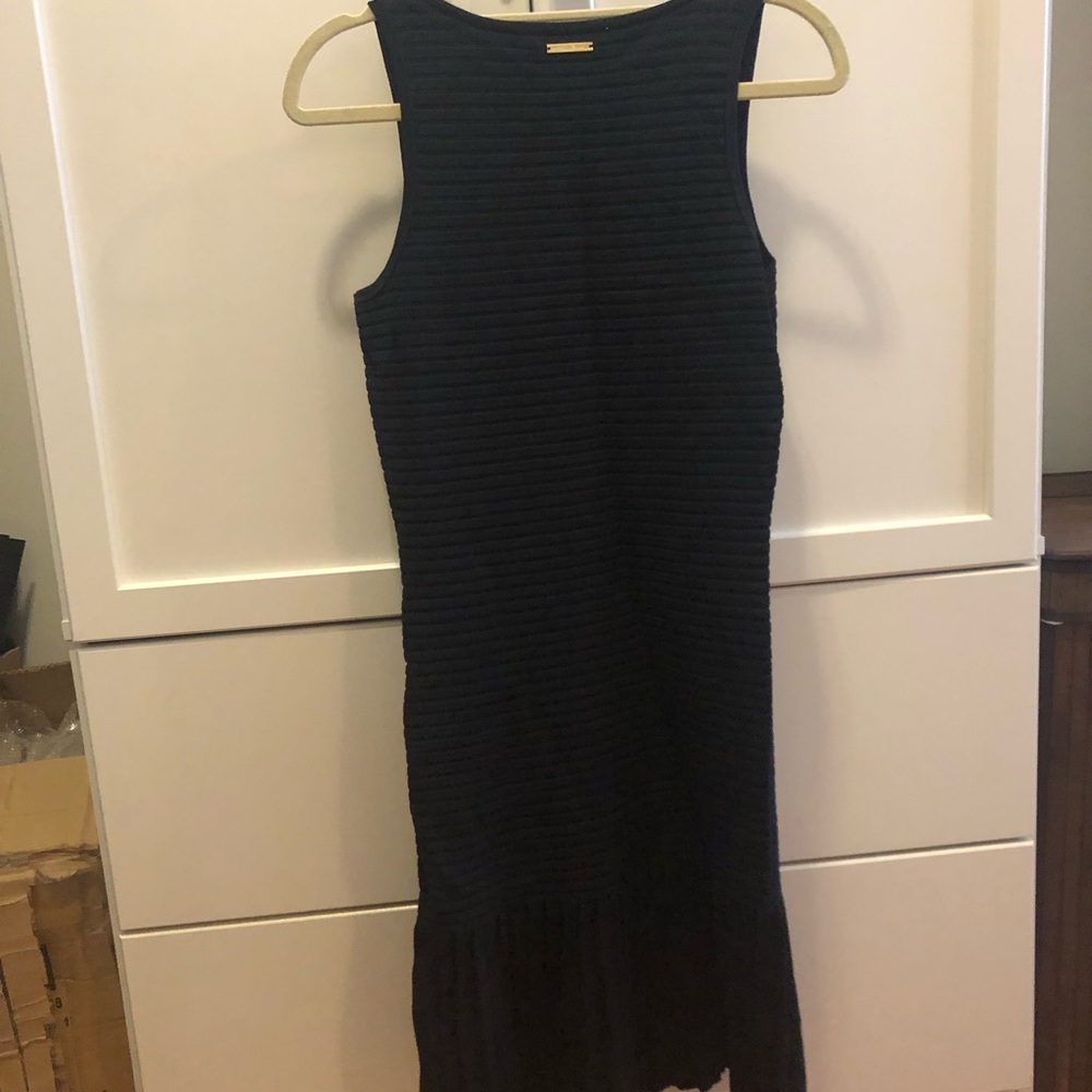 Michael Kors Navy pleated Dropwaist Ribbed Dress - Picture 3 of 4